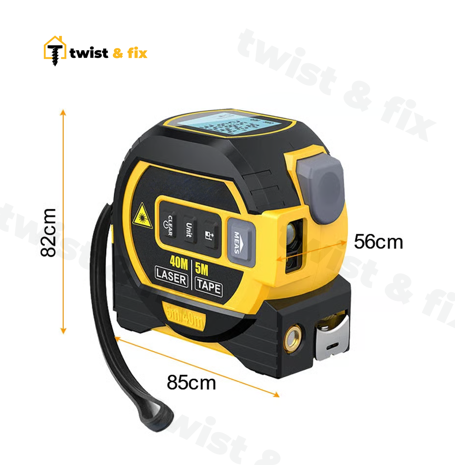 TwistAndFix⢠3-in-1 Digital Laser Measuring Tape