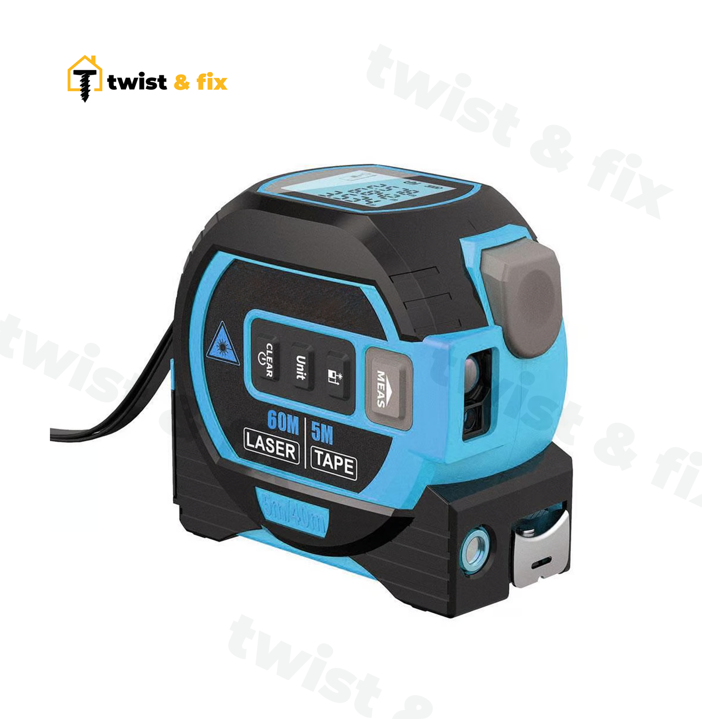 TwistAndFix⢠3-in-1 Digital Laser Measuring Tape