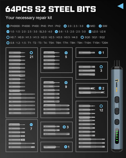 TwistAndFix™ 68 In 1 Mini Precision Electric Screwdriver Set